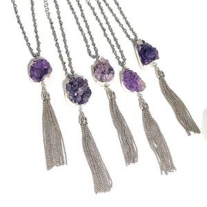 NWT Amethyst Crystal Tassel Necklace